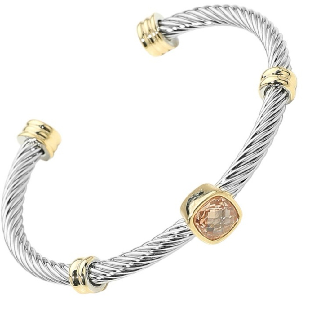 Two Tone Citrine Cable Cuff Bracelet